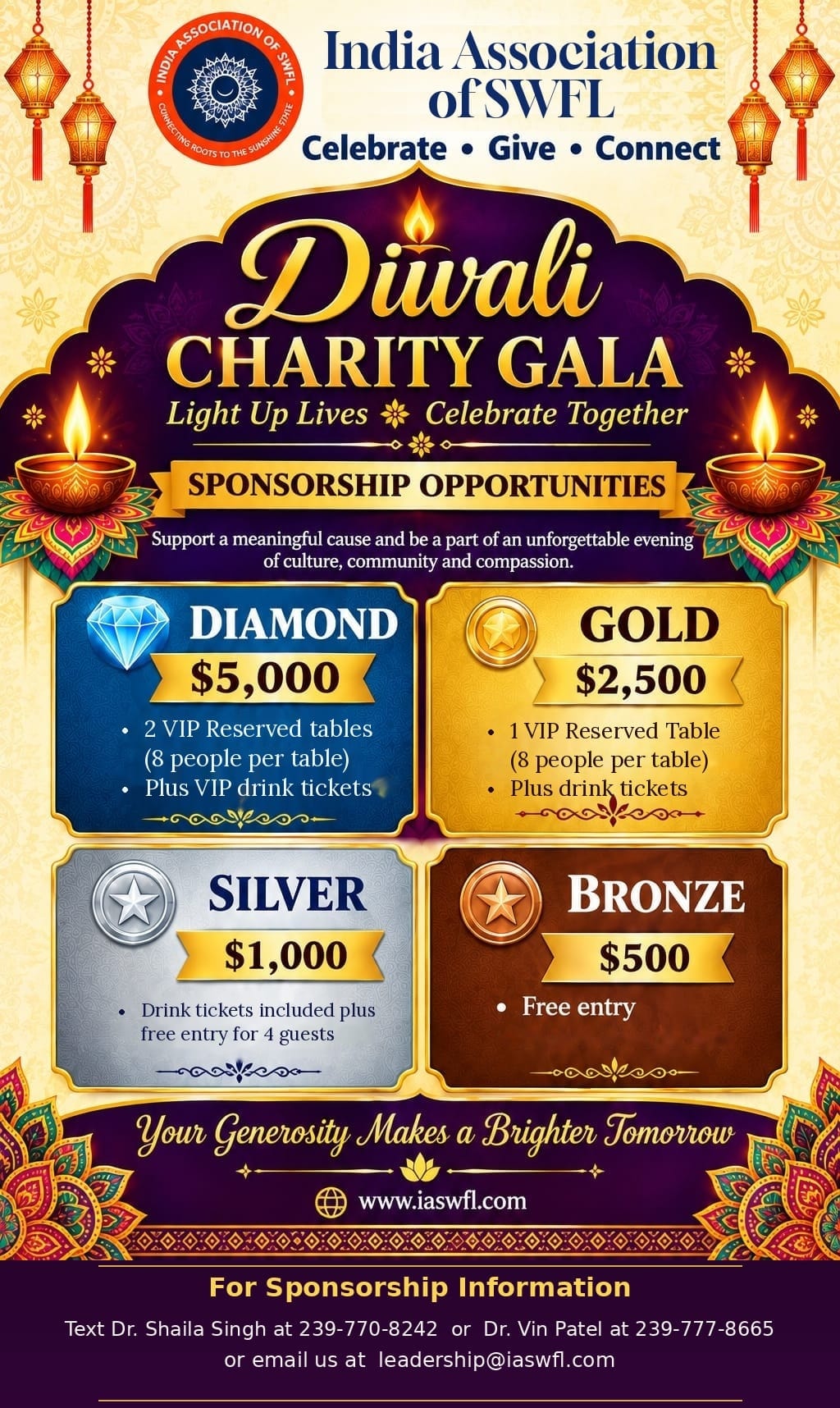 Diwali Charity Gala 2026 sponsorship opportunities flyer